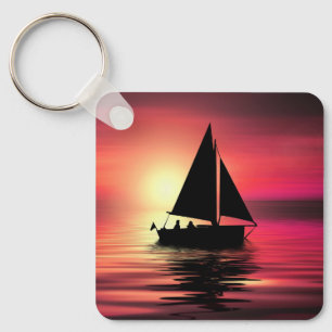 Sunset Sailing Boat On The Sea Art Design Key Ring