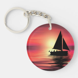 Sunset Sailing Boat On The Sea Art Design Key Ring