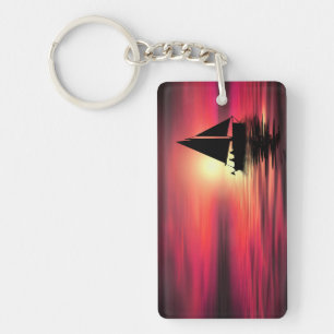 Sunset Sailing Boat On The Sea Art Design Key Ring