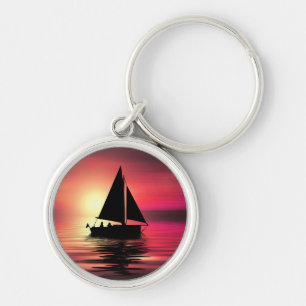 Sunset Sailing Boat On The Sea Art Design Key Ring