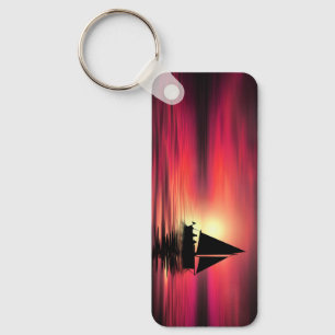 Sunset Sailing Boat On The Sea Art Design Key Ring