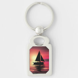 Sunset Sailing Boat On The Sea Art Design Key Ring