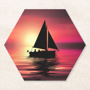 Sunset Sailing Boat On The Sea Art Design Paper Coaster