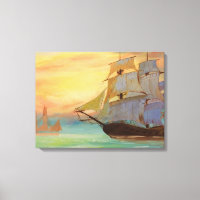Sunset Sailing Ships Handpainted Nautical Art