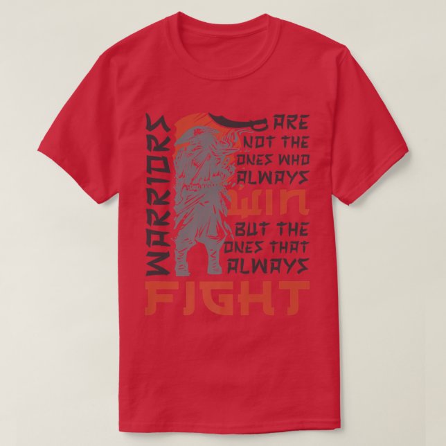 Sunset Samurai Warrior, Keep Fighting Saying Cance T-Shirt (Design Front)