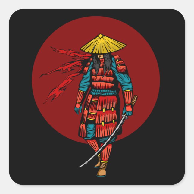 Sunset Samurai Warrior with Katana Square Sticker (Front)