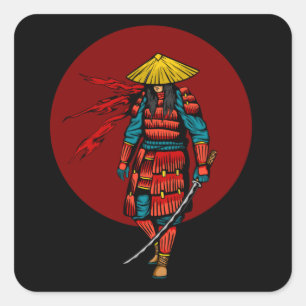 Sunset Samurai Warrior with Katana Square Sticker