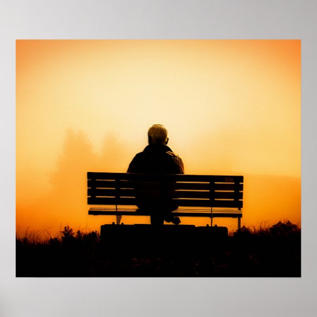Sunset Scene with Man on Bench Poster (Front)