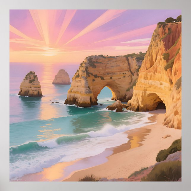 Sunset Sea Caves Paradise Poster (Front)