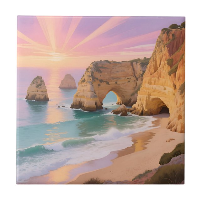 Sunset Sea Caves Paradise Tile (Front)