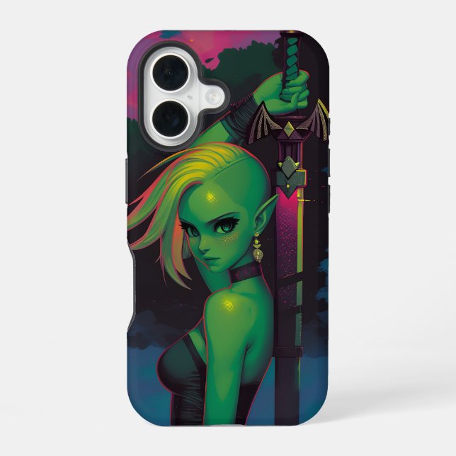 Sunset Sea Elf Warrior with Greatsword iPhone 16 Case (Back)
