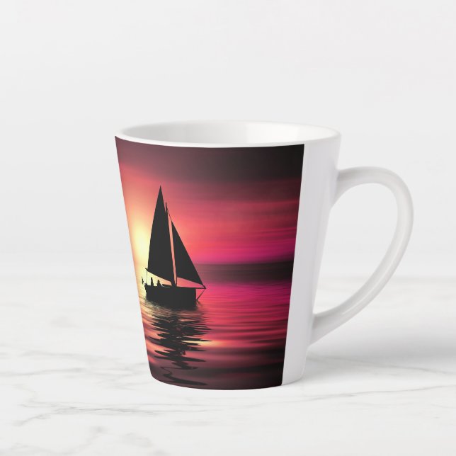 Sunset, Sea, Sailing Boat-39186 Latte Mug (Right)