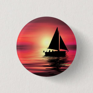 Sunset, Sea, Sailing Boat 3 Cm Round Badge