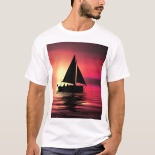 Sunset, Sea, Sailing Boat T-Shirt