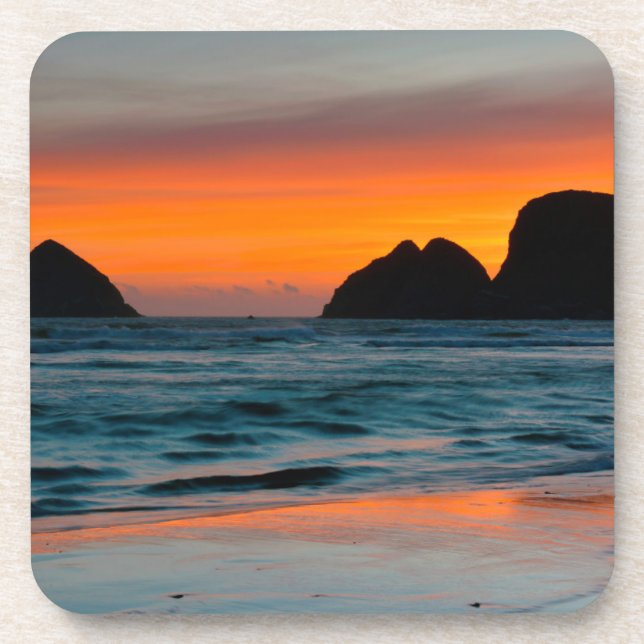 Sunset, Sea Stacks, Oceanside, Oregon, USA Coaster (Front)