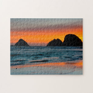 Sunset, Sea Stacks, Oceanside, Oregon, USA Jigsaw Puzzle