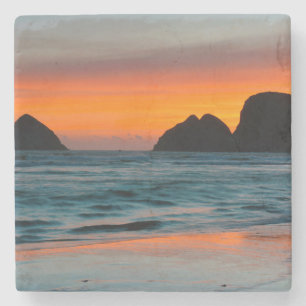 Sunset, Sea Stacks, Oceanside, Oregon, USA Stone Coaster