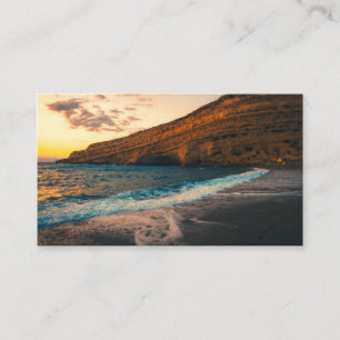 Sunset Sea Wave Sandy Beach Rock Business Card