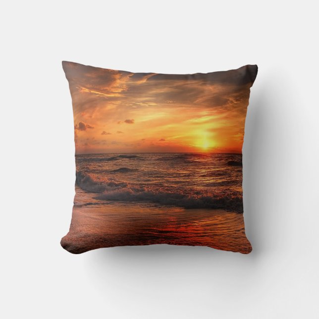Sunset Sea Waves Cushion (Front)