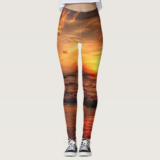 Sunset Sea Waves Leggings (Front)
