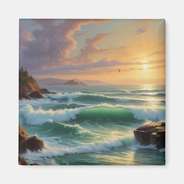 Sunset Seascape Painting Artwork Magnet (Front)