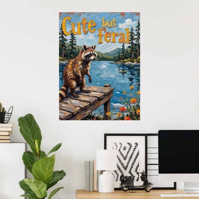 Sunset Serenade: Racoon on the Pier Poster (Home Office)