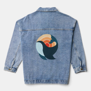 Sunset Serenity: A Whale's Leap in Retro Colours Denim Jacket