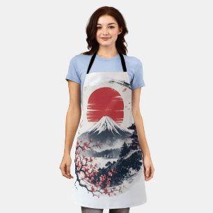 Sunset Serenity at Mount Fuji – Japanese Ink Art  Apron