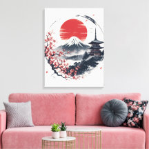 Sunset Serenity at Mount Fuji – Japanese Ink Art