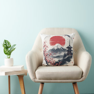 Sunset Serenity at Mount Fuji – Japanese Ink Art Cushion