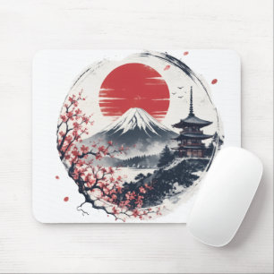 Sunset Serenity at Mount Fuji – Japanese Ink Art  Mouse Pad