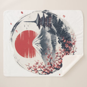 Sunset Serenity at Mount Fuji – Japanese Ink Art Sherpa Blanket
