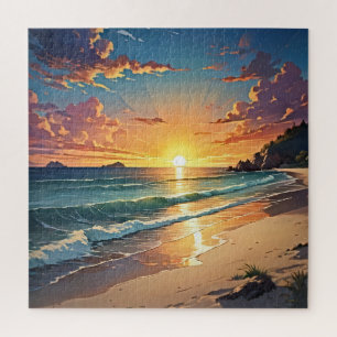 Sunset Serenity Beach Scene  Jigsaw Puzzle