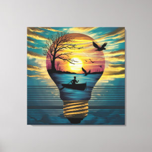 Sunset Serenity: Rowing into the Golden Glow Canvas Print
