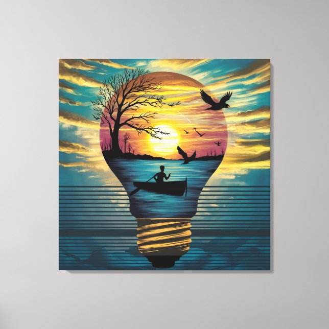 Sunset Serenity: Rowing into the Golden Glow Canvas Print (Front)