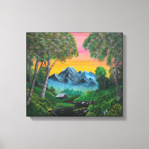 Sunset Shack in Mountain Forest Canvas Print
