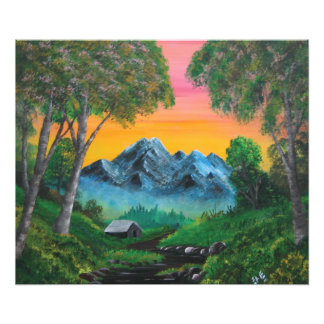 Sunset Shack in Mountain Forest Photo Print