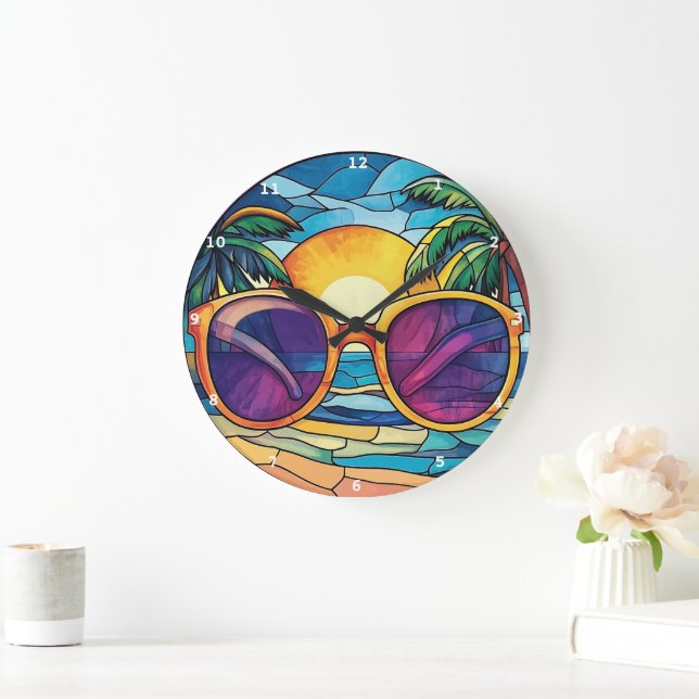 Sunset Shades & Tropical Tides  Beach Large Clock (Home)