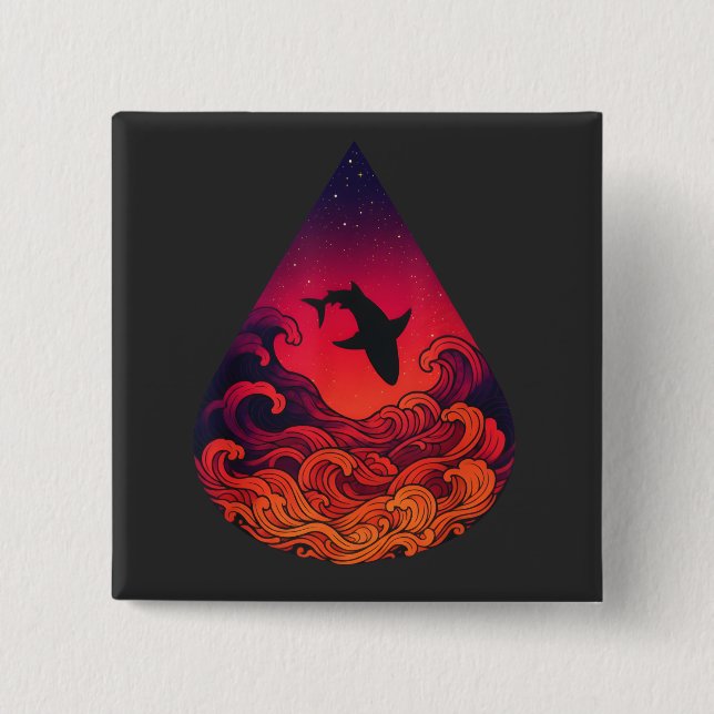 Sunset Shark Silhouette Ocean Teardrop Vibrant 15 Cm Square Badge (Front)