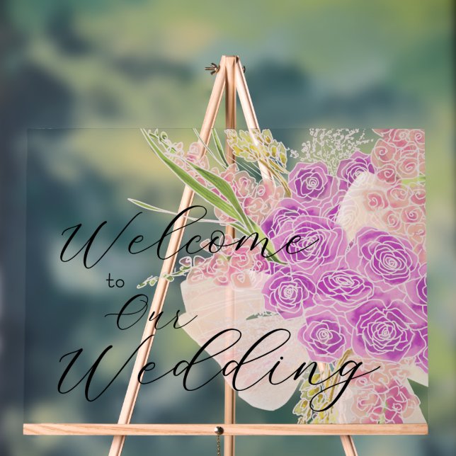 Sunset Sheer blush rose Bouquet Acrylic Sign (Neutral)