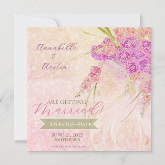 Sunset sheer bow Bright Rose Bouquet Save The Date
