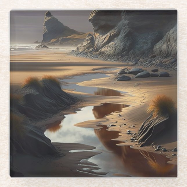 Sunset Shore Glass Coaster (Front)