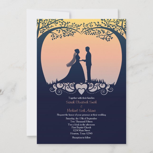 Sunset Silhouette Bride Groom Wedding Invitation (Front)