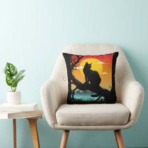 Sunset Silhouette Cat And Tree Cushion