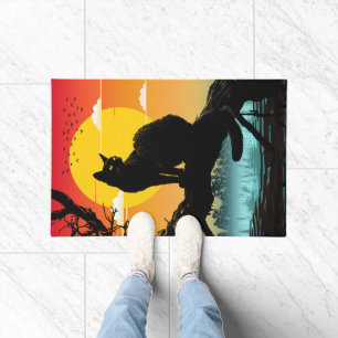 Sunset Silhouette Cat And Tree Doormat