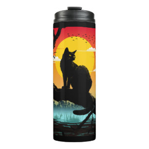 Sunset Silhouette Cat And Tree Thermal Tumbler