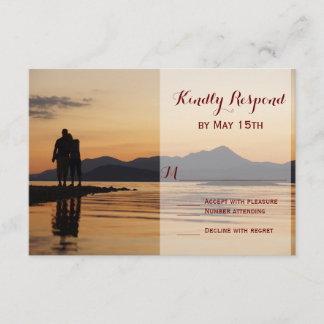 Sunset Silhouette Couple Lake Wedding RSVP Cards