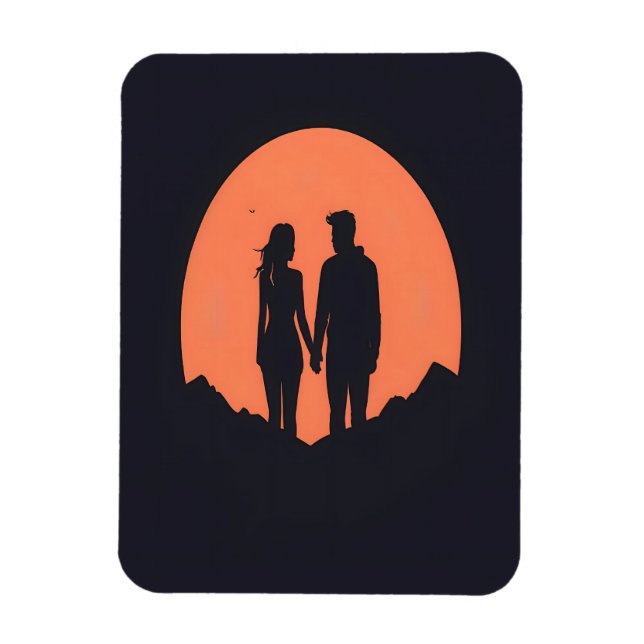 Sunset Silhouette Couple Minimalist Love Art Magnet (Vertical)