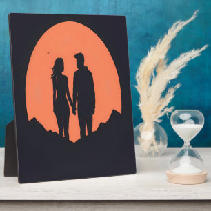 Sunset Silhouette Couple Minimalist Love Art Plaque