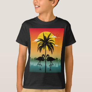 Sunset Silhouette Flamingo Lover Summer Vibes T-Shirt